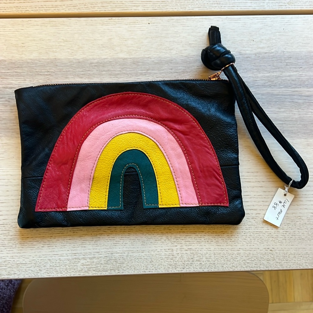 Leather clutch wallet with rainbow design